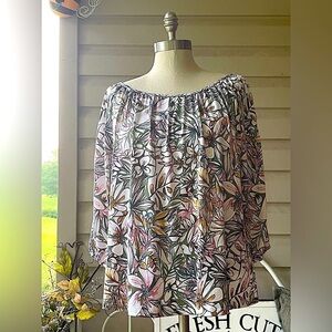 Amana Floral Slit-Shoulder Women's Boho Peasant Poet Top | Size M